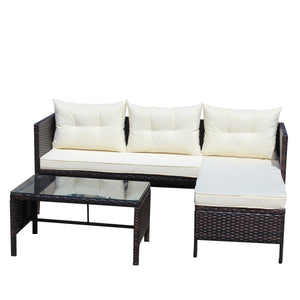 Outdoor Patio Furniture 3-Piece Conversation Set with Wicker Rattan Sectional Sofa