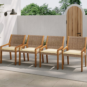 Outdoor Dining Chair Set - Acacia Wood and Wicker