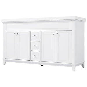 Bathroom Vanity With Double Sinks, 3 Drawers & 4 Doors - White