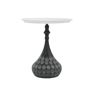 Accent Metal Coffee Table, Pedestal Table for Living Room, Hand-Hammered Texture, White+Black