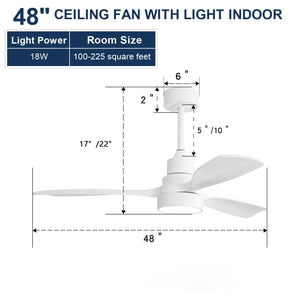 48 Inch Wood Ceiling Fan With Light and Remote Control