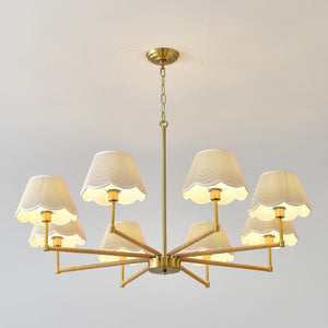 8-Light Rope and Fabric Shade Gold Chandelier