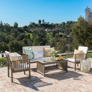 4 Piece Outdoor Chat Set With Water-Resistant Cushions