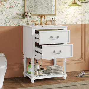 Wave Design Bathroom Vanity With Sink, 2 Drawers And Open Shelf