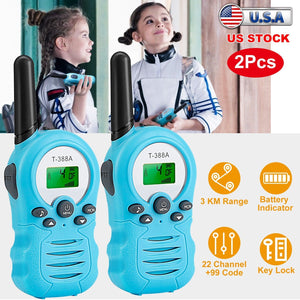 Kid Walkie Talkies 22 Channels 2 Way Radio Gift Toy Backlit LCD 3KMs Range Walky Talky Adventures Camping Hiking