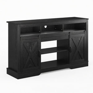 Farmhouse TV Stand With Sliding Barn Doors & Adjustable Storage