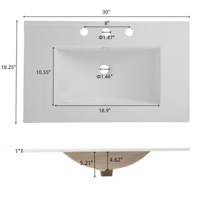 30" Vintage Bathroom Vanity With Ceramic Sink