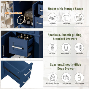 Modern Bathroom Vanity With Sink, Storage Cabinet, Soft Close Doors, Deep & Standard Drawers