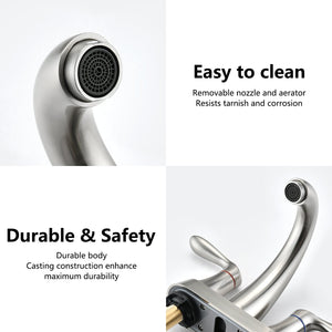 Two Handle 4 Inch Centerset Bathroom Sink Faucet with Pop-Up Drain, Brushed Nickel