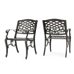 Luminea Outdoor Aluminum Dining Chair with Scroll Design, Bronze