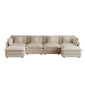 Oversized U Shape Sofa with 2 Ottomans in Light Coffee
