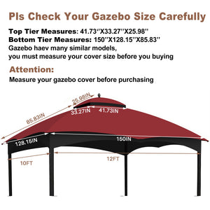 Replacement Canopy Top for Allen Roth Heavy Duty Gazebo 10x12 - Burgundy