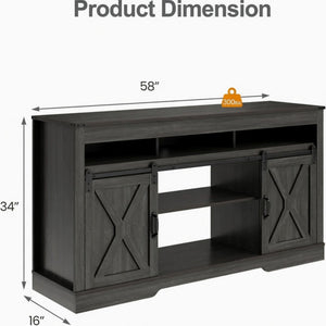 Farmhouse TV Stand With Sliding Barn Doors & Adjustable Storage