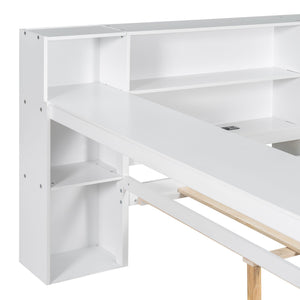 Platform Bed With Storage Shelves, Drawers, Charging Station, LED, Desk