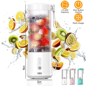 450ML/15.2OZ Portable Fruit Blender with 6 Blades Rechargeable Juice Cup for Shakes Smoothies Juice Personal Mini Fruit Mixer for Outdoor Gym Office