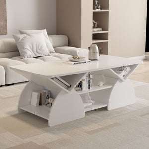 Geometric Engineered Coffee Table with Rounded Corners and Open Shelves