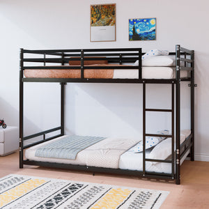 Bunk Bed with Ladder and High Guardrail Metal Bunk Bed, Storage Space, Noise Free, Twin Over Twin Size