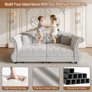 Oversized Chesterfield Pull Out Sofa Bed, Roll Arm Couch With Flower Tufting For Living Room