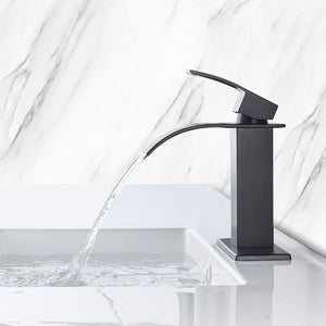 Waterfall Spout Bathroom Sink Single Handle Faucet with Pop-Up Drain