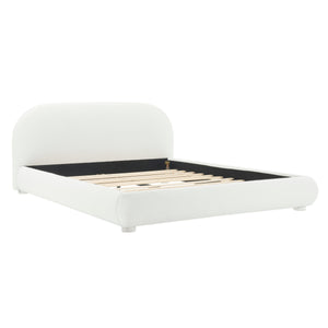 Cream Style Fabric Upholstered Bed, Simple Modern Bedroom Double Bed, Queen