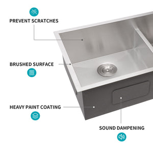Modern Double Bowl Undermount Kitchen Sink 50 / 50 Design Stainless Steel