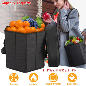 Collapsible Grocery Cooler Bag 3 Gallon Insulated Food Container Seat Combo for Camping Picnic Shopping