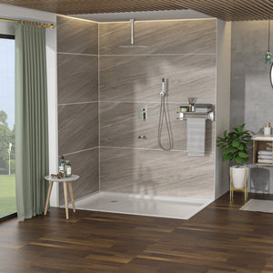 Modern Shower System With Waterfall Tub Spout, 12" Ceiling Mount Square Shower