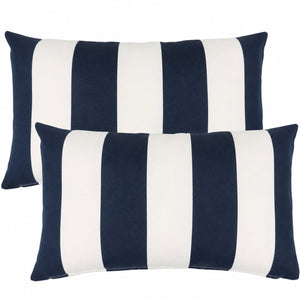 2 Pack Outdoor Lumbar Pillow Covers - Navy Blue/White Striped