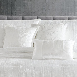 Turin 7 Piece White Crinkle Velvet Queen Comforter Ensemble