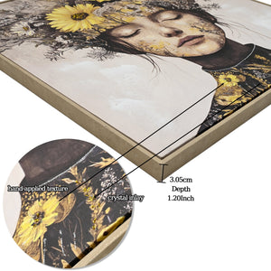 Beauty Lady Wall Art Gold and White Floral Canvas Artwork 24x24 Inch