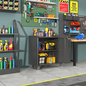 Heavy Duty Metal Garage Storage Cabinet With Wheels Sturdy Tool Organizer