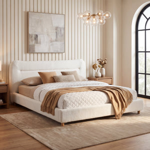 Minimalist Curved Headboard Teddy Bear Plush Bed, Queen