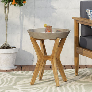 Yukon Contemporary Side Table with Lightweight Concrete Top and Acacia Wood Frame - Gray