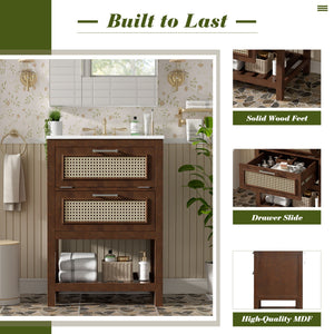 Modern Bathroom Vanity With Integrated Sink, Cabinet With 1 Deep Drawer And 1 Tip-Out Drawer