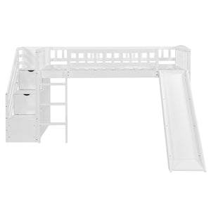 Loft Stairway Bed With 2 Drawers, Convertible Ladder And Slide