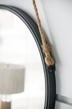 Handsome Cleveland Mirror With Rope Strap Contemporary Design Circle Mirror With Round Metal Frame For Wall Decor