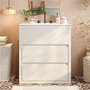 Freestanding Bathroom Vanity with Ceramic Sink and 2 Full Extension Drawers