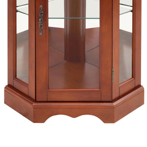 Corner Curio Cabinet With Lights, Adjustable Shelves, Mirrored Back - Walnut