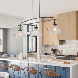 Industrial 3-Light Pendant Chandelier with Clear Glass Shades