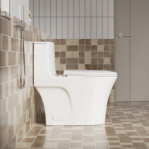 Elegant One Piece Toilet With Tornado Dual Flush, Siphonic S Trap 12", Soft Close Seat, Dual Flush, Ada Height, Glossy - Gloss White