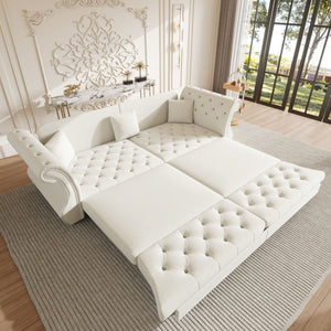 Oversized Chesterfield Pull Out Sofa Bed, Roll Arm Couch With Flower Tufting For Living Room