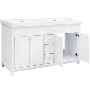 Bathroom Vanity With Double Sinks, 3 Drawers & 4 Doors - White