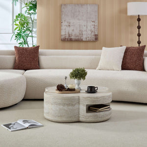 Clover Round Coffee Table With Open Storage - Marble