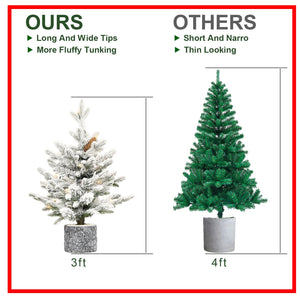 3FT Flocked Christmas Tree with Pot Base