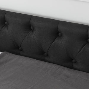 Upholstered Tufted Daybed With 2 Drawers, Waved Arms