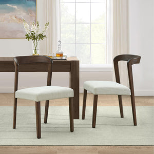 Solid Rubber Wood Dining Chairs (Walnut + Beige) Set of 2