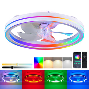 RGB Ceiling Fan with Lights, 19'' Smart LED Bladeless Chandelier Fan