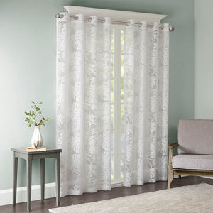 Palm Leaf Burnout Sheer Window Curtain White 50x63