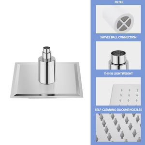 Ultra Thin 8" Square Rain Shower Head 304 Stainless Steel, Wall / Ceiling Mounted