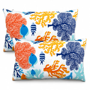 2 Pack Outdoor Lumbar Pillow with Inserts - Ocean Coral